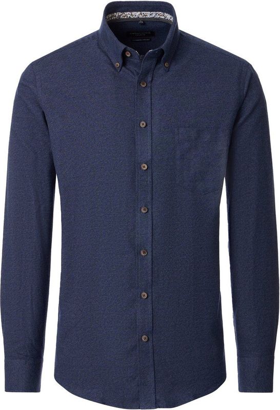 Casa Moda - Flanellen Overhemd - Blauw - Lange Mouw - 100% Katoen