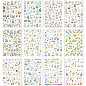 Inovra - Nagelstickers Set 12 Vellen Paashaas 3D Nagelstickers Voor Kinderen En Volwassenen - Zelfklevende Paas Nagel Stickers . - Nail art tools