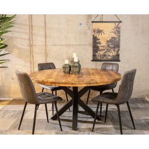 COMBIDEAL - Eettafel Mangohout 115 cm met 4 Leonardo stoelen |