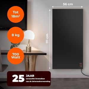 Infrarood Verwarmingspaneel Convector Kachel Zwart 700 W tot 18 m2 Elektrische Heater Energy Saver - Infrarood Wand Kachel - Infrared Heater Electric olieradiator