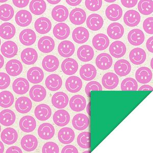 1 rol Cadeaupapier 70cm breed - Smiley Bright Pink - Green - Roze - Groen - Verjaardag - Boeken kaften