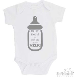 100% katoenen Romper ""Blijf kalm en geef mij mijn MELK!"" Unisex Katoen Wit/grijs Maat 62/68