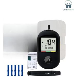 LifeStages - Bloedsuikermeter - Bloedglucosemeter Met 10 Bloedsuiker Teststrips En 10 Bloedlancetten En Prikpen - Bloedglucosemeetsysteem - Diabetes Set Mg/Dl