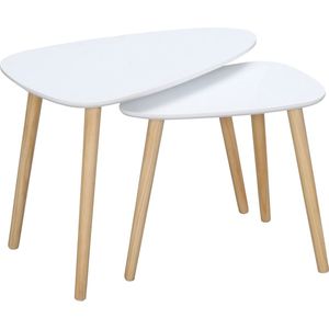 Homcom - Bijzettafel - Salontafel - Set van 2 - Witte Look Bijzettafel - Woonkamer - Tafel - Houten Poten - 59,5x39,5x45 cm