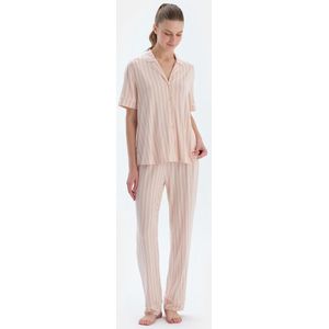 Dagi Gestreept Pyjamaset met Korte Mouwen, Overhemdkraag en Broek met Normale Taille