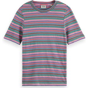 Scotch & Soda Textured stripe slim fit t-shirt Dames T-shirt - Maat S