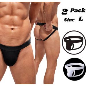 LekkerStout 2-Pack Jockstrap - Zwart/Wit - Sexy Herenondergoed | L | LS255