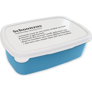 Broodtrommel Blauw - Lunchbox - Brooddoos - Woordenboek - Zus - Quotes - 18x12x6 cm - Kinderen - Jongen