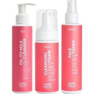 Marie Fresh Cosmetics Oil cleanser + Reinigingsschuim + Hyaluronzuur toner - Skincare voor Normale & Droge Huid - Gezichtsreinigers - Huidverzorgingsset