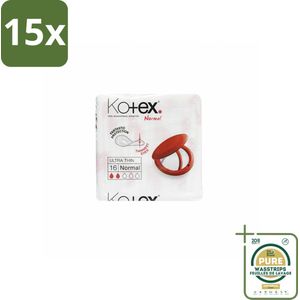 15 x Kotex – Ultra Maandverband – Normal – 16 stuks per verpakking - Grootverpakking - Maandverband - Voorgevormd Maandverband - Superabsorberend Maandverband - Licht Maandverband - Katoen Maandverband
