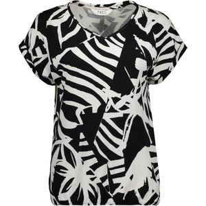 NED T-shirt Noxp Ss Black Deco Leaves Tricot 24s2 Ss092 06 900 Black Dames Maat - S