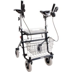 Premis Provo - Rollator - 2de Generatie - Voorzien van Verkorte Onderarmschalen - Metallic Zwart