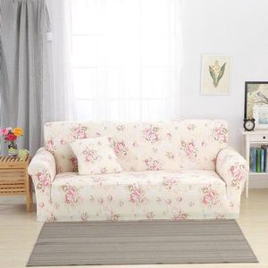 Fauteuilhoes met bloemenpatroon - Rekbaar - 2-zits - Beige en roze - Universele bankovertrek - Polyester hoekbank overtrek