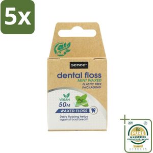 5 x Sence - Fresh Mint - Flosdraad - Verfrissend - 50 meter - Grootverpakking - Flosdraad - Mondhygiëne - Tanden Reinigen - Tandplak Verwijderen - Frisse Adem