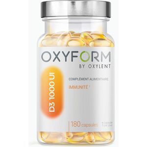 OXYFORM D3 1000 UI I Vitamine D Voedingssupplement I 180 Capsules I Calciumopname I Olijfolie I Immuniteit Man/vrouw Immuunsysteem I Booster fysieke en mentale energie