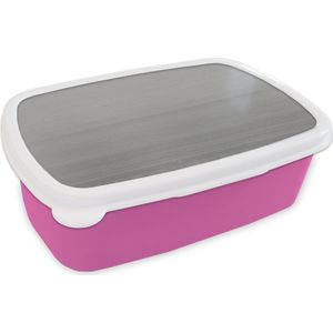Broodtrommel Roze - Lunchbox - Brooddoos - Metaal print - Zilver - Lijn - Grijs - Structuur - 18x12x6 cm - Kinderen - Meisje