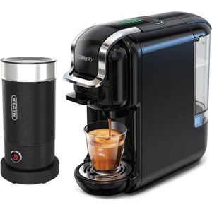 HiBrew - Koffiezetapparaat 5-in-1 – Koffiemachine + Melkschuimer – Meerdere Capsules – Koffiepadmachine - Heet/Koud – 19Bar – 1450W – Zwart