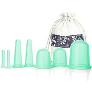 Siliconen cupping set - Facial cupping set - cupping massageapparaat voor gezicht en lichaam - vacuümzuignappen - anti-cellulitiscup - geweldige cellulitisverwijderaar voor thuisgebruik, Lichaams- en gezichtsmassagers (7 stuks groente) - Cyslmuk®