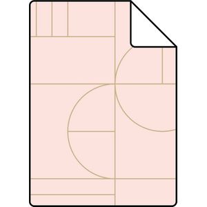 Proefstaal ESTAhome behang art deco motief zacht roze en goud - 26,5 x 21 cm - 139207-S