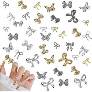 Nail Art Decoraties - 150 Pcs Legering Strik Vlinder Nagels Sieraden - Gouden Zilveren Nagel Charms voor Manicure DIY Crafts Sieraden Accessoires
