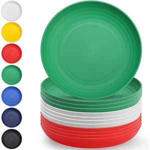 Plastic borden set van 12 stuks 23cm herbruikbaar - Berglander dinerservies - onbreekbare saladeborden - pastakommen - gerechten - IT-kleur bamboo bord