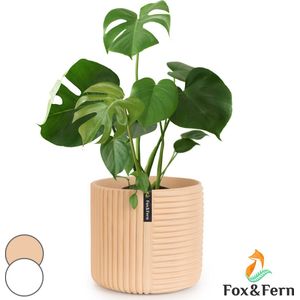 Fox&Fern Bloempot L met Lijnstructuur - 27 cm Grote Planter Inclusief Waterafvoer voor Planten Buiten en Binnen - Geschikt voor Fox&Fern Bloemstandaard L (30 cm Diameter) - Kleur: Zand