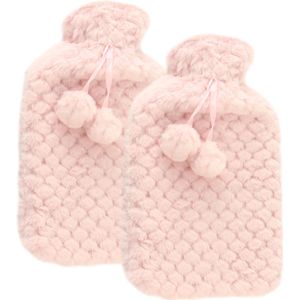 MARBEAUX Warmwaterkruik - Set van 2 Stuks - Kruik - met Zachte Hoes - Roze - Pittenzak - Magnetron - Kersenpitkussens