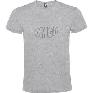 Grijs t-shirt met tekst 'OMG!' (O my God) print Zilver  size S