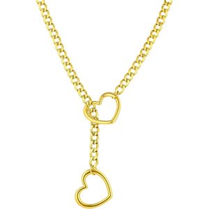 Verstelbare roestvrij stalen lariat hart Y-halsketting - punk Cubaanse choker - goud L - vrouwen .