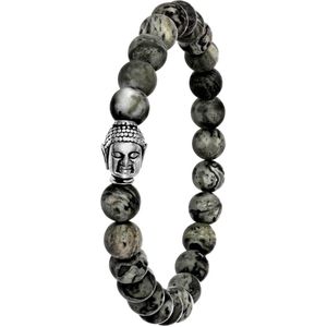 Lucardi Heren Armband met jasper stenen boeddha - Staal - Armband - Cadeau - Vaderdag - 21 cm - Zilverkleurig