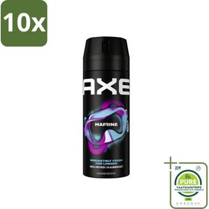 10 x Axe - Deodorant Bodyspray - 100% Fresh Fragrance - Marine - Sea Breeze & Sage - 150 ml - Grootverpakking - Deodorant - Bodyspray - Axe Marine - Zeebries - Salie