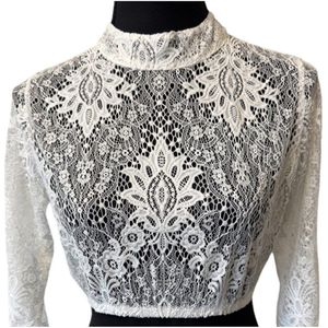 Haus Huberts - Dirndl Bloes - Ivoor - Hoge Kraag - Kant