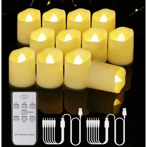 Oplaadbare LED Theelichtjes - 12 Stuks Warm RGB met Afstandsbediening en Timer - Vlamloze Kaarsen voor Feesten en Decoratie