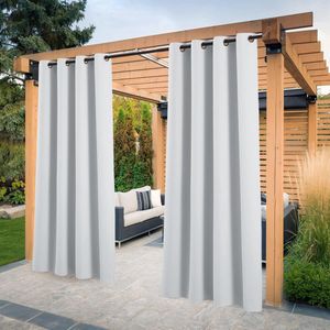 Outdoorgordijn voor balkon en terras, 2 stuks, buitengordijnen, zonwering en inkijkbescherming, buitengordijnen met inslagringen, waterdicht, H 274 x B 132 cm, grijs-wit