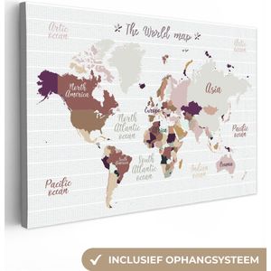 Canvas Wereldkaart - 150x100 - Wanddecoratie Wereldkaart - Bruin - Simpel