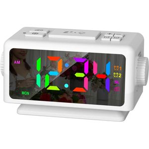 Gloovon® - Wekker Radio - Digitale Wekker - Klok - Twee alarmen - Dimbaar LED display - Dual USB - Kinderwekker - Digitale klok slaapkamer - Wit