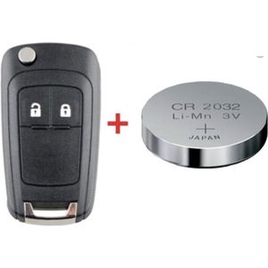 Sleutel Geschikt Voor Opel - Sleutel 2 Knoppen - Klapsleutel +Batterij CR2032 - Sleutel Behuizing - Opel Astra Corsa Zafira Insignia Adam Cascada - Zwart