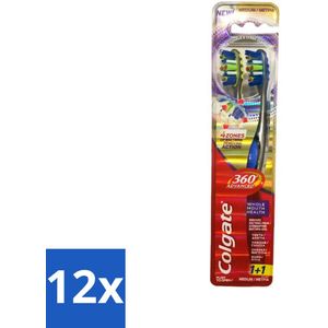 12 x Colgate - 360° Geavanceerd - Tandenborstel - Medium - 2 Tandenborstels - Tandenborstel - Elektrische Tandenborstel - Mondhygiëne - Tanden Poetsen - Tandvlees