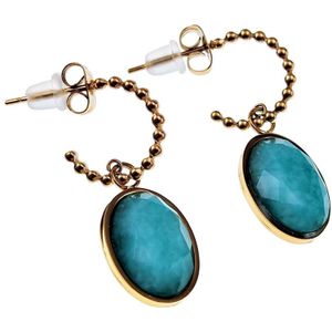 Oorbellen Dames - Gold Plated RVS - Open Oorringen met Amazonietsteen Hanger - Dangle Oorbellen Dolttilove