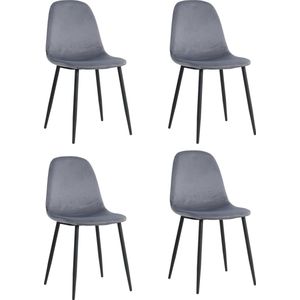 Lina® Napoli Eetkamerstoelen - Grijs - Set van 4 - Fluweel - Velvet