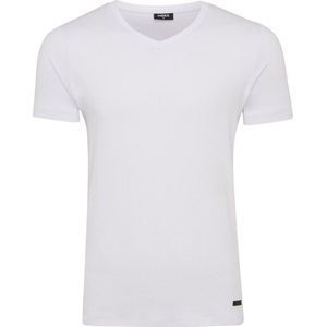 T-Shirt V-Neck Rubber Patch Mannen - Wit - Maat XL