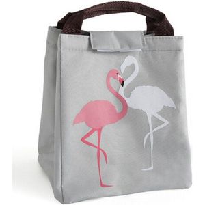 Lunchbag met isolatie - Grijze lunchbox met flamingo's - Koeltas van Oxford stof voor lunch en broodtrommel.