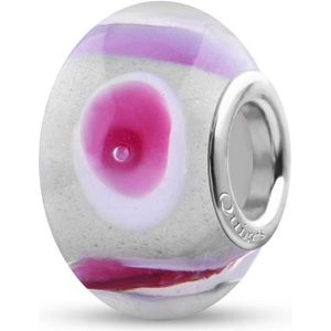 Quiges - Glazen - Kraal - Bedels - Beads Wit met Roze Witte Vlekken Past op alle bekende merken armband NG2013
