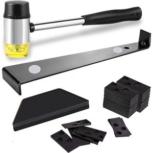 TRANKIELO® - 43-delige Laminaatvloer Installatiekit, Dubbelzijdige Rubberen Hamer (26 cm), Robuust Taphout – Inclusief Stalen Trekstang en 40 Vloerafstandhouders