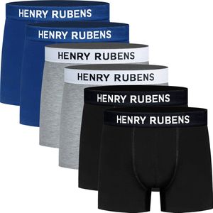 Henry Rubens - Boxershort Heren - Bio Katoen - 6-Pack - Blauw/Grijs/Zwart - Maat XXL