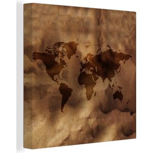 Canvas Wereldkaart - 20x20 - Wanddecoratie Wereldkaart - Retro - Bruin