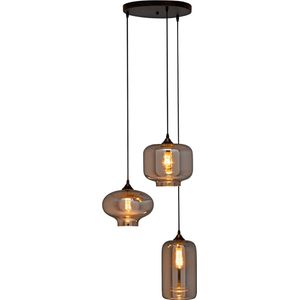 Hanglamp 3-Lichts Mix | Rookglas | Industrieel | Woonkamer | Eetkamer | Smoke | Zwart