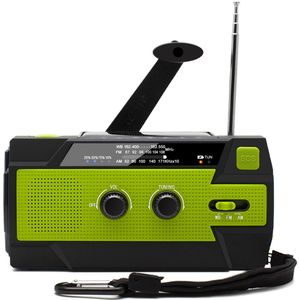Noodradio op zonne-energie 2.0, noodradio met handzwengel, draagbare AM/FM-radio's, zaklamp-oplader voor mobiele telefoon (groen)
