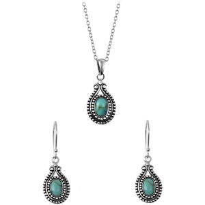 Lucardi Dames Zilveren set ovaal turquoise Bali - Cadeau Set - 925 Zilver - Zilverkleurig