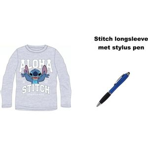 Disney Stitch T-Shirt - Longsleeve - ALOHA - mele grijs - met Stylus Pen. Maat 116 cm / 6 jaar.